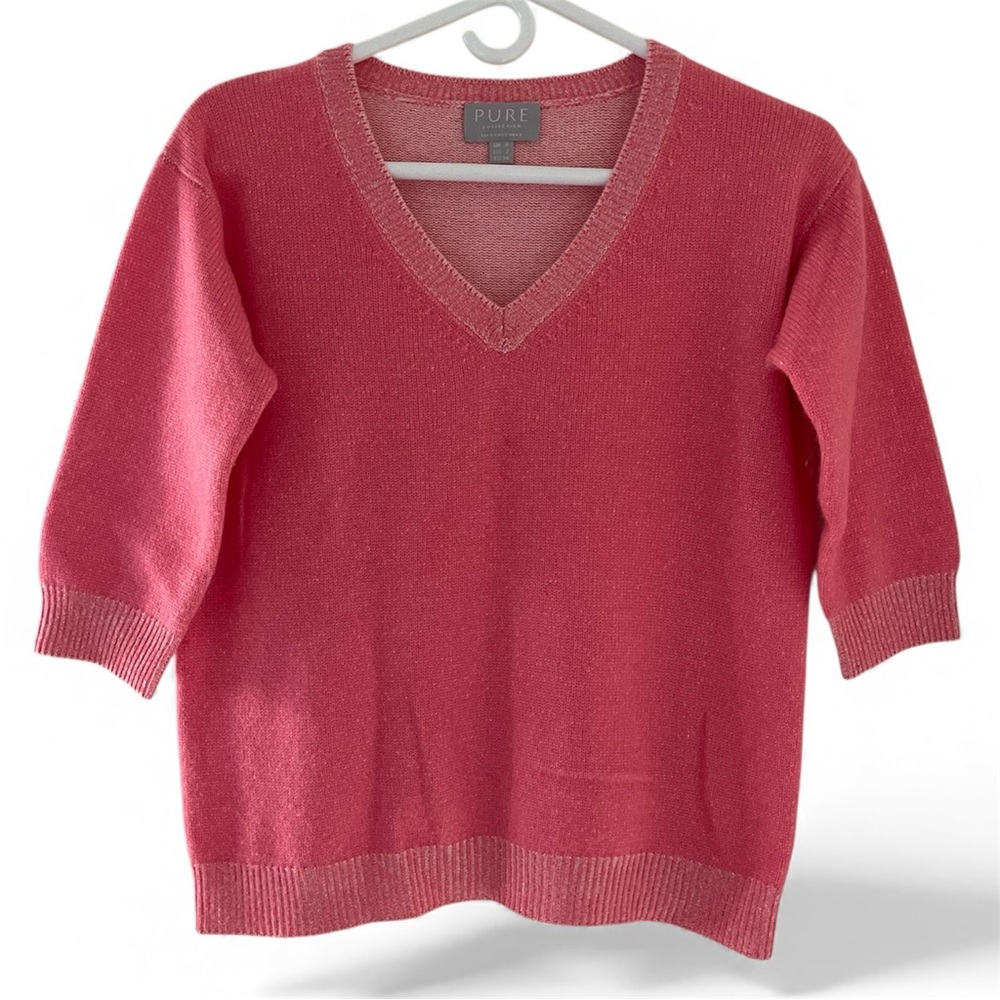 Pure Cashmere Size 2 V-Neck Sweater in Pink